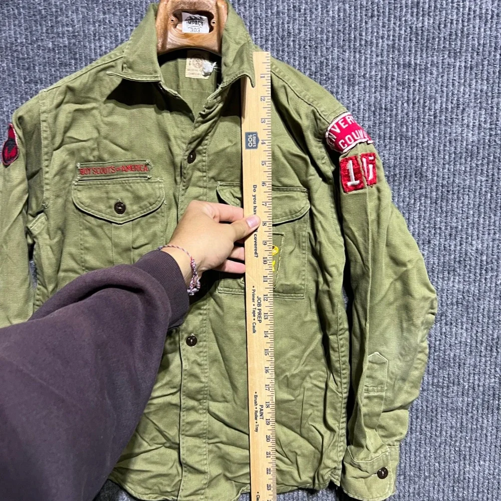 Vintage Boy Scouts of America Shirt Youth M Green Denver Council Patch Uniform